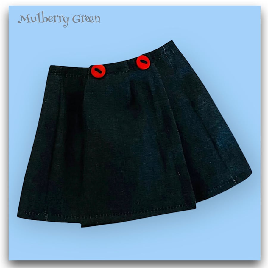 Pleated Denim Wrapover Skirt