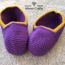 Purple and Gold Crochet Adult Slippers Slip On 