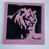 Lion Roar Pink Blank Square Lino Printed Greeting Card