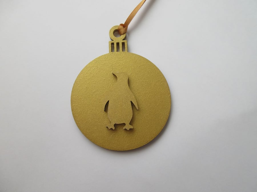 Penguin  Christmas Tree Bauble Decoration Gold