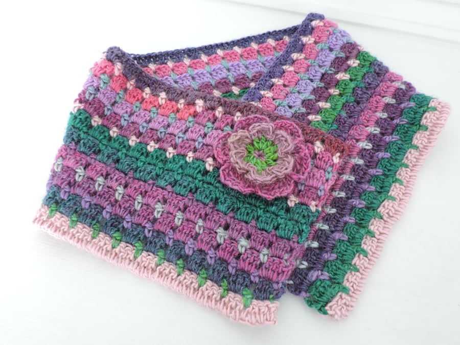 Crochet Cowl, Neck Warmer  Raspberry Green Thulian Pink Lavender Blue