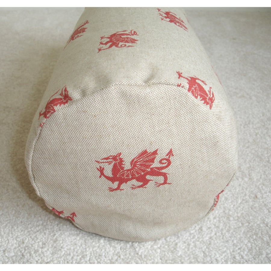 Welsh Dragon Bolster Cushion Cover 16"x6" Y Ddraig Goch Neck Roll Red Cymru