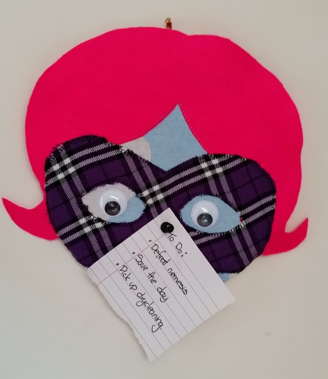 Covered Cork Pinboard - Superhero (Pink Hair) 