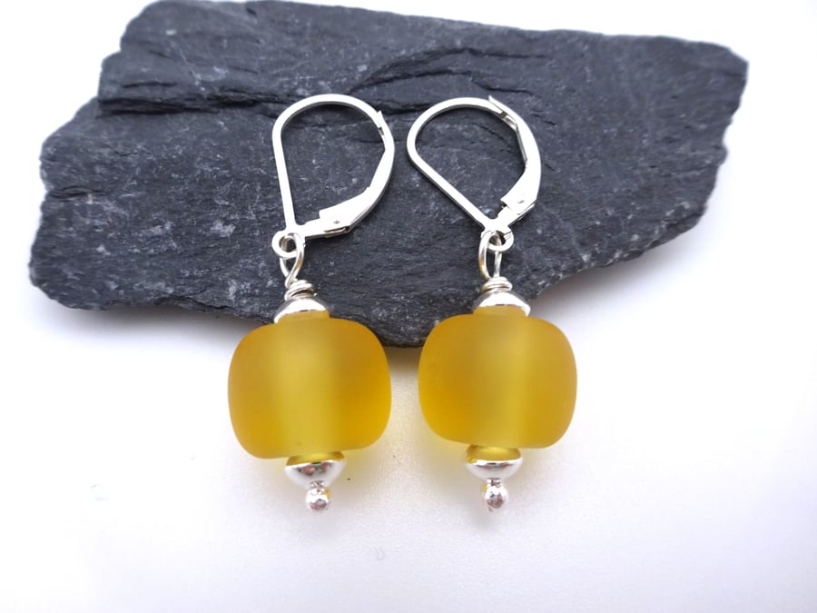 light amber lampwork glass earrings