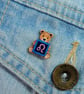 Leo Bear Pin, Handmade Tiny Star Sign Wooden Teddy Badge - Image 3
