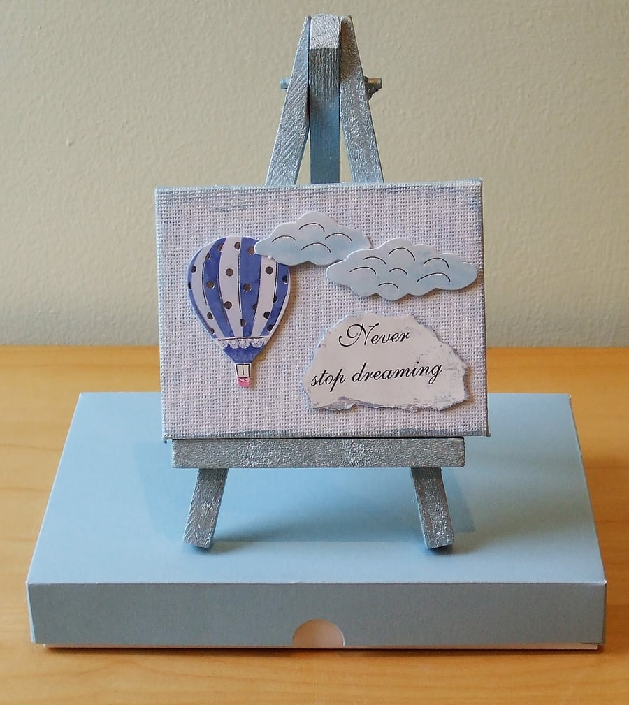 Miniature Mixed Media Canvas And Easel ,Never Stop Dreaming