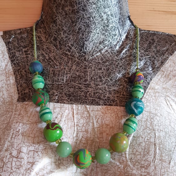 Vibrant green polymer clay necklace 