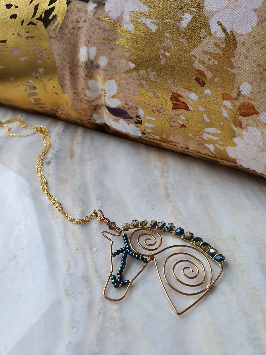 Olivia Golden Horse  wire necklace