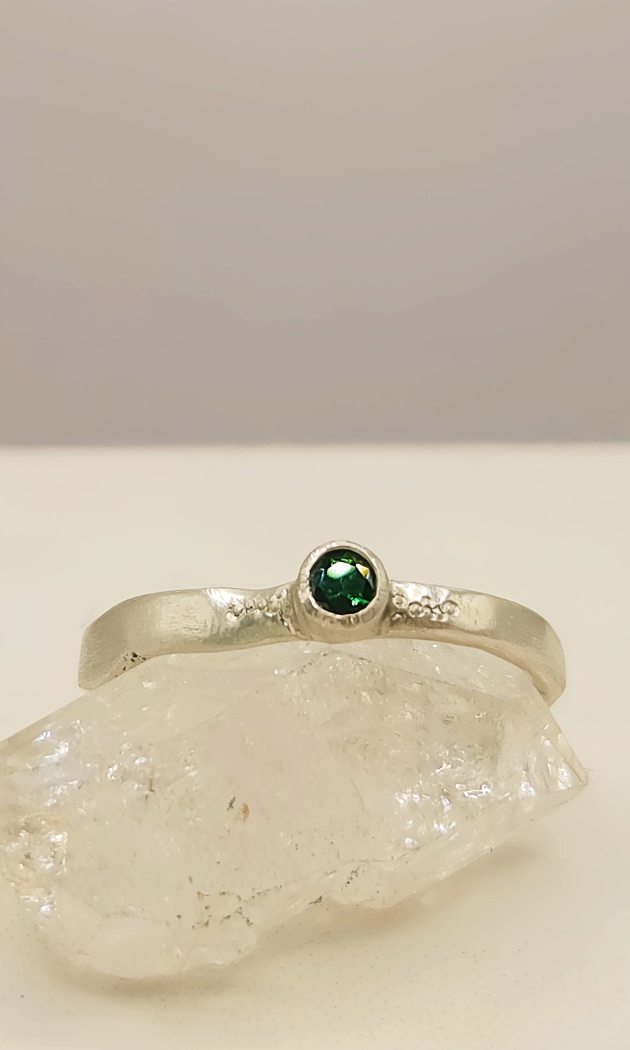 Sterling Silver Ring with 3mm Tsavorite Garnet – One of a Kind