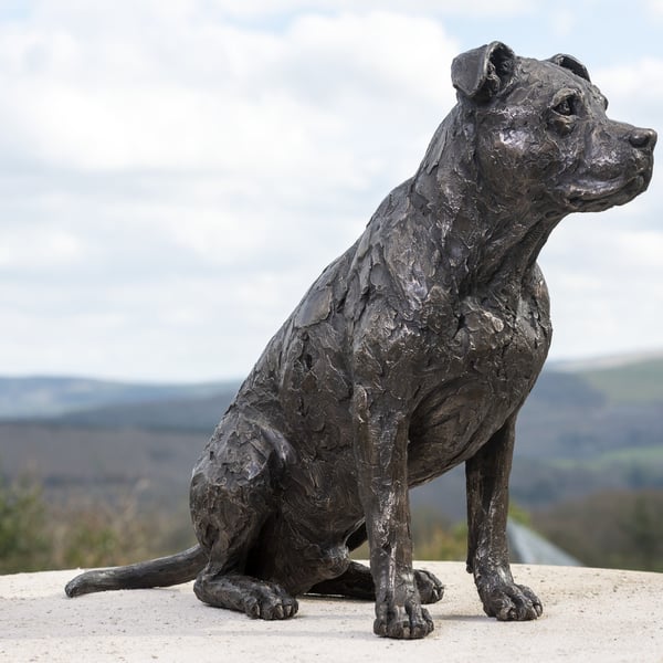 Sitting American Staffordshire Bull Terrier Bronze Resin Garden Sculpture 