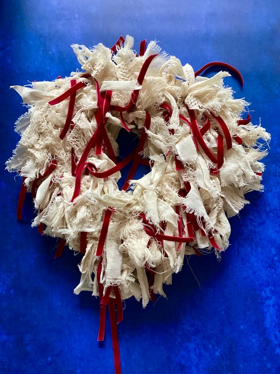 The Shabbiest of Chic Mixed Cotton and red velvet Heart