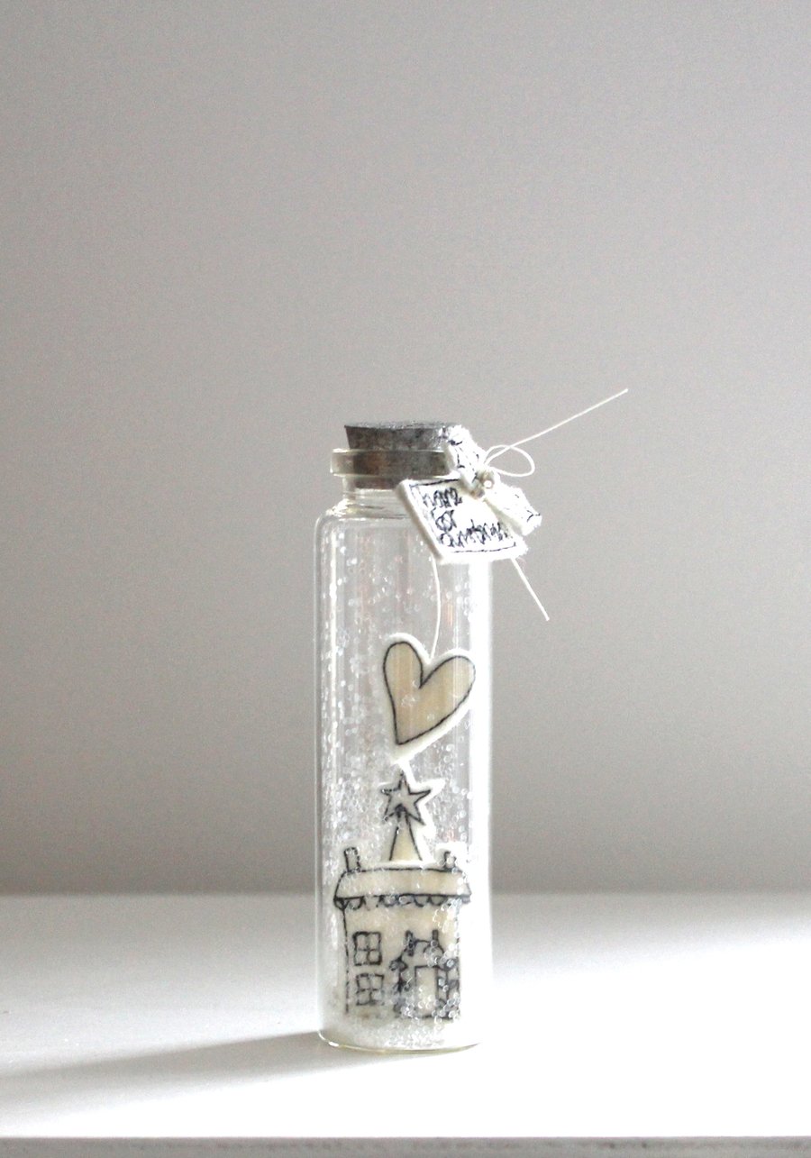 'Home for Christmas' Little House in a Bottle of Snow - Christmas Decoration