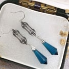 Vintage Style Blue Glass Teardrop Silver Drop Earrings