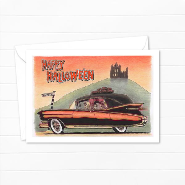 Skeleton Art Greeting Card: Spooky Family Outing to Whitby (505)