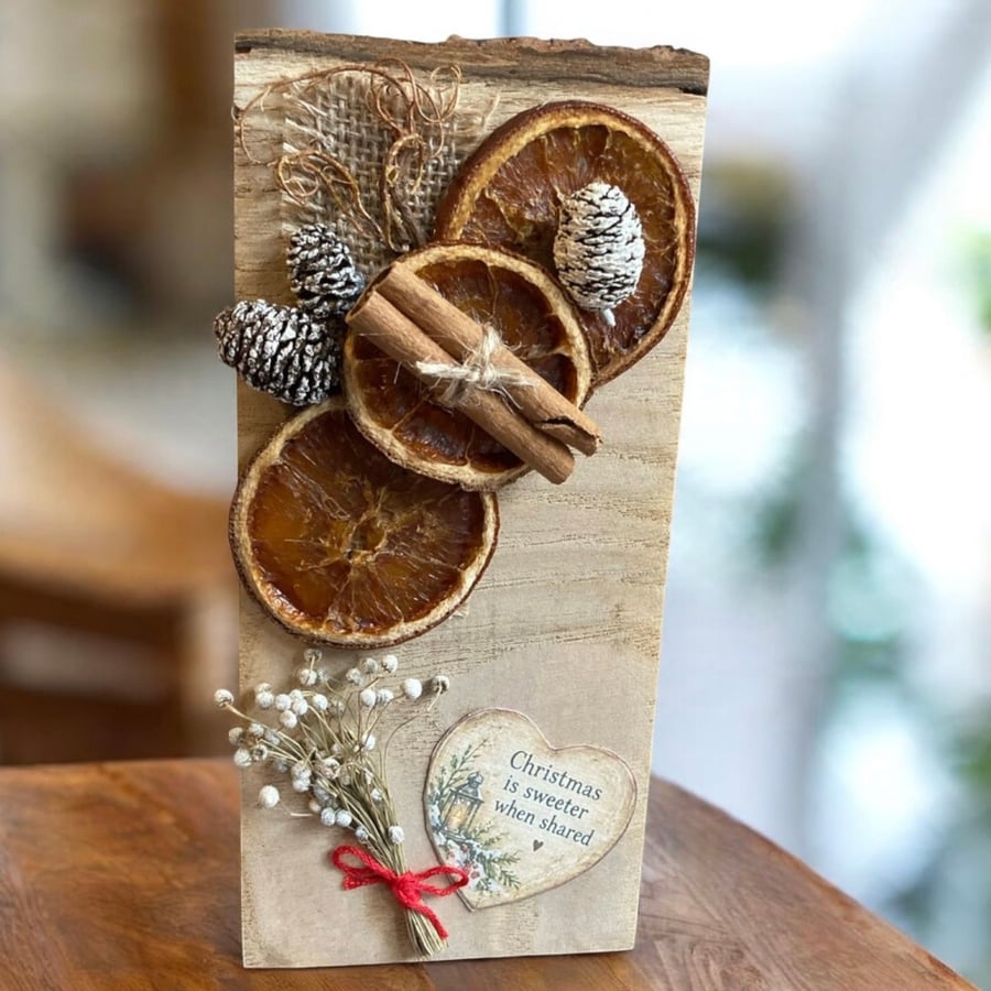 Handcrafted Red Oak Rustic Christmas Block Display. Live Edge Freestanding Decor