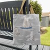 Tote bag nautical seaside theme grey webbing handles upcycled fabric