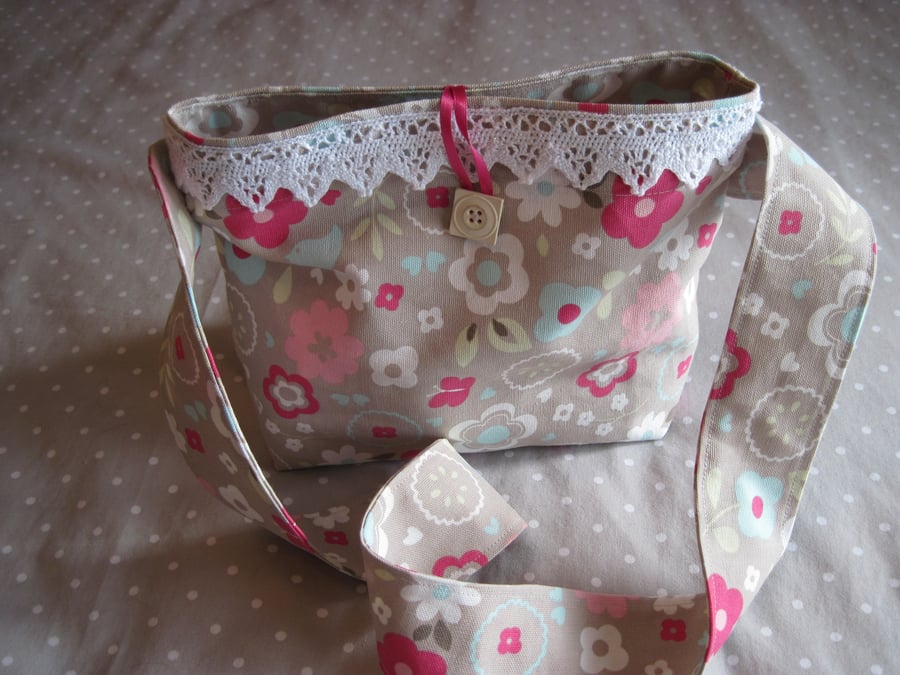 Girls Daisy Print Cotton Shoulder Bag 