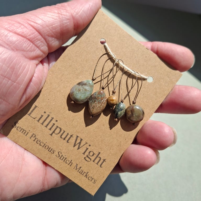 Five semi precious stone stitch markers