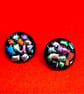 Set of two black satin dichroic glass shank buttons - Image 1
