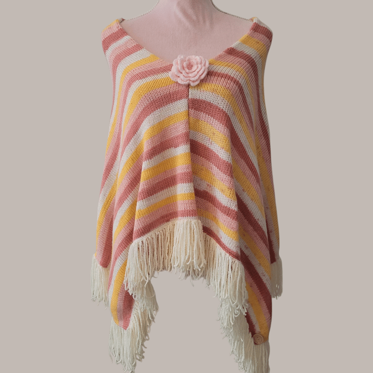 Pink and Yellow Striped Floral Poncho Size Small Medium