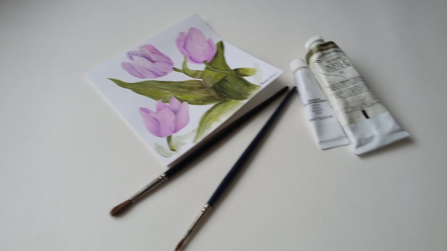 Original Hand Painted Greetings card or Notelet with Tulips