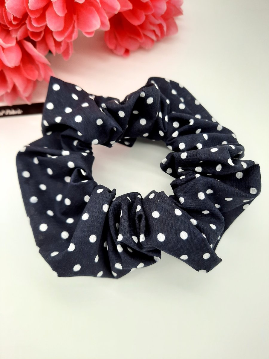 Scrunchie in navy polkadot, 3 for 2 offer.