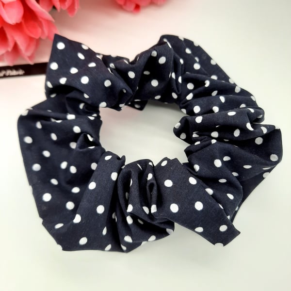 Scrunchie in navy polkadot, 3 for 2 offer.