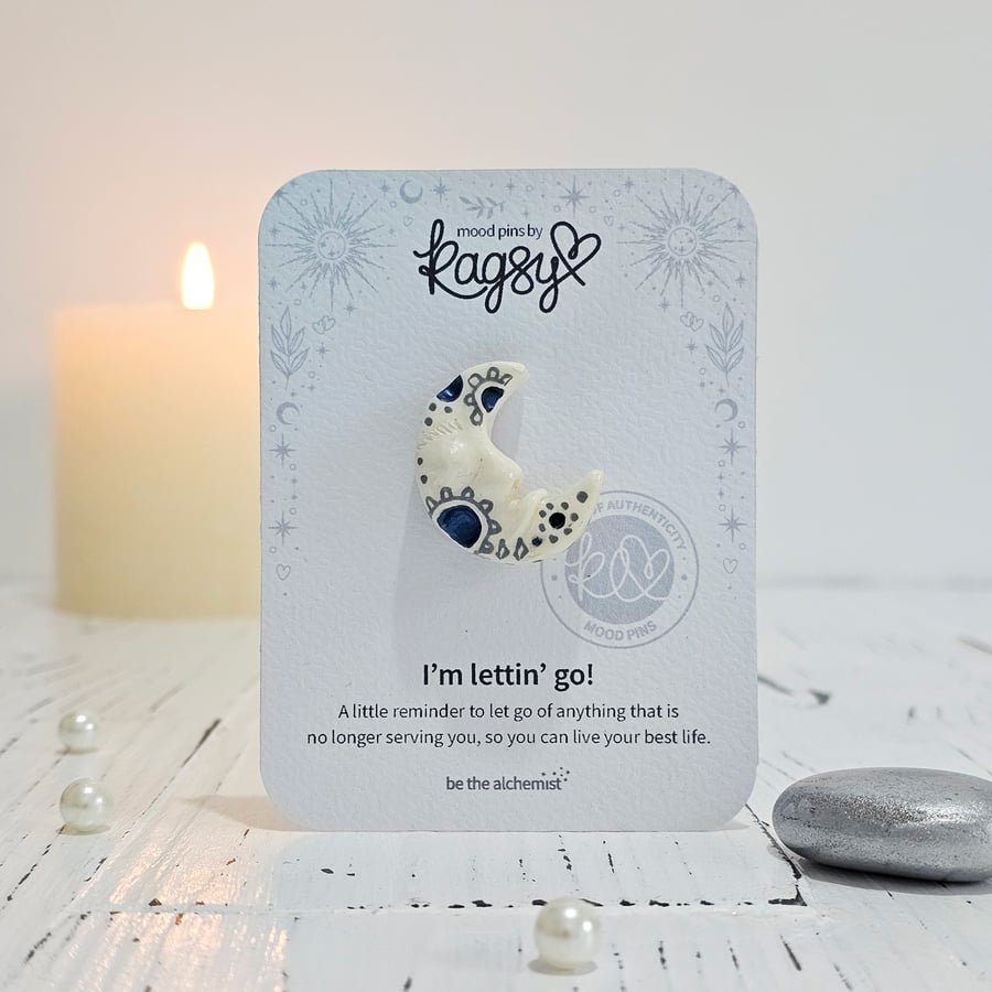 Crescent Moon Pin Cast with Full Moon Spell for Letting Go PRS1-MP1