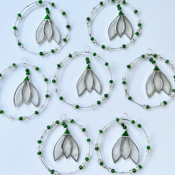 Stained Glass Snowdrop Suncatcher - Handmade Hanging Window Decoration