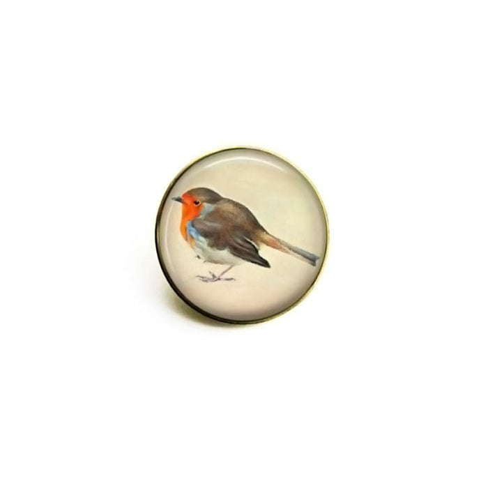 Gold Tone Robin Bird Art Brooch