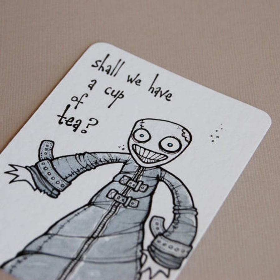 tea drinking zombie (mini art card/aceo)