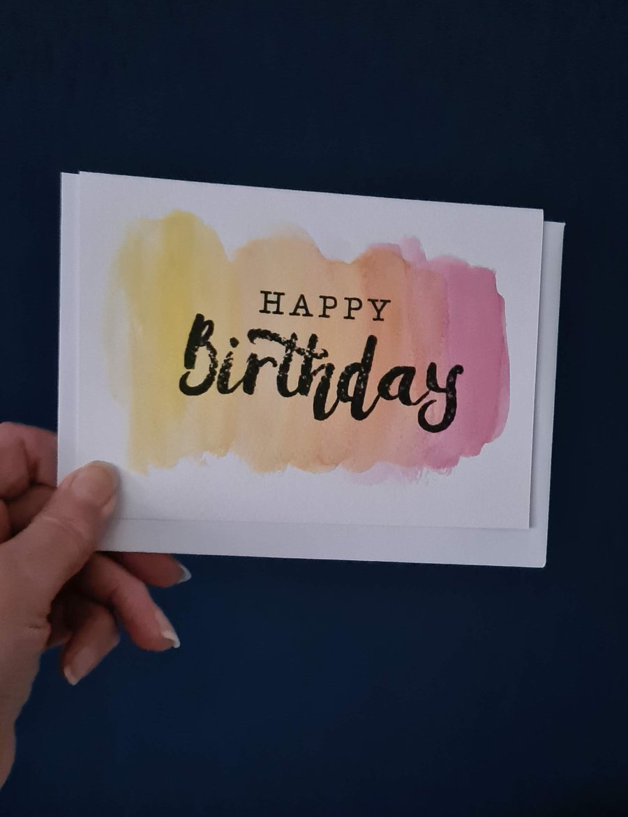 Handpainted watercolour birthday card