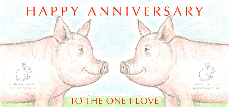 Pink Piggy Nose to Nose - Anniversary Card