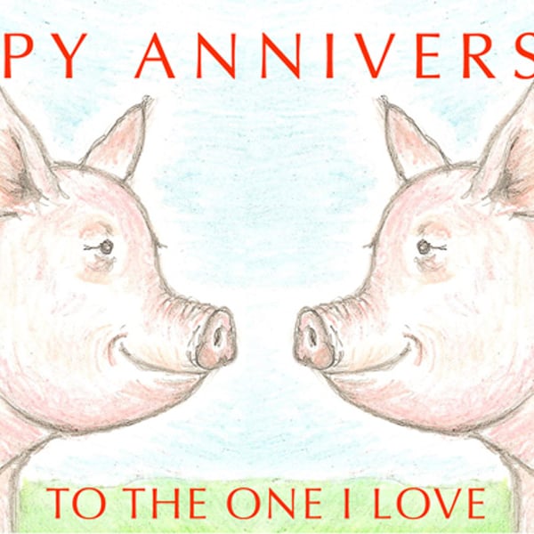 Pink Piggy Nose to Nose - Anniversary Card