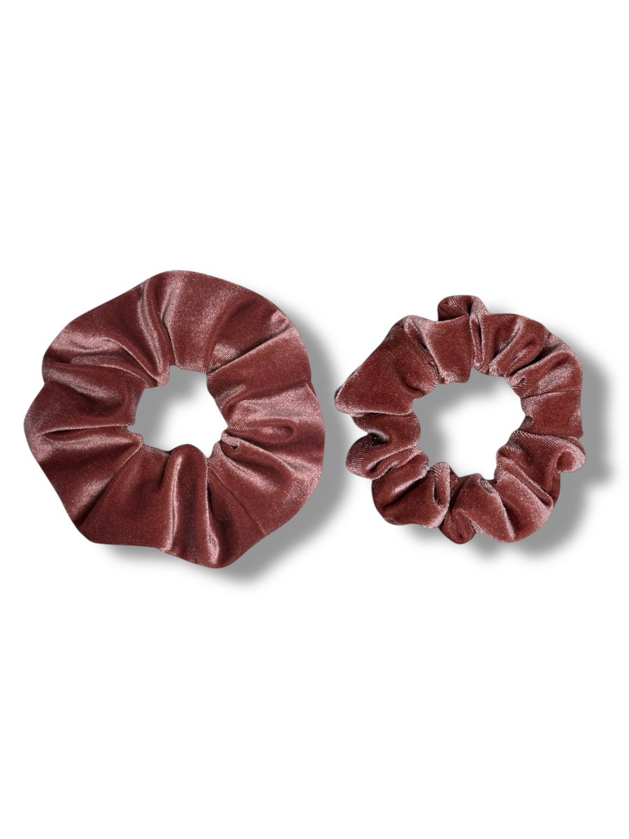 Set of 2 - Rose Pink Velvet Scrunchies - Regular & Large