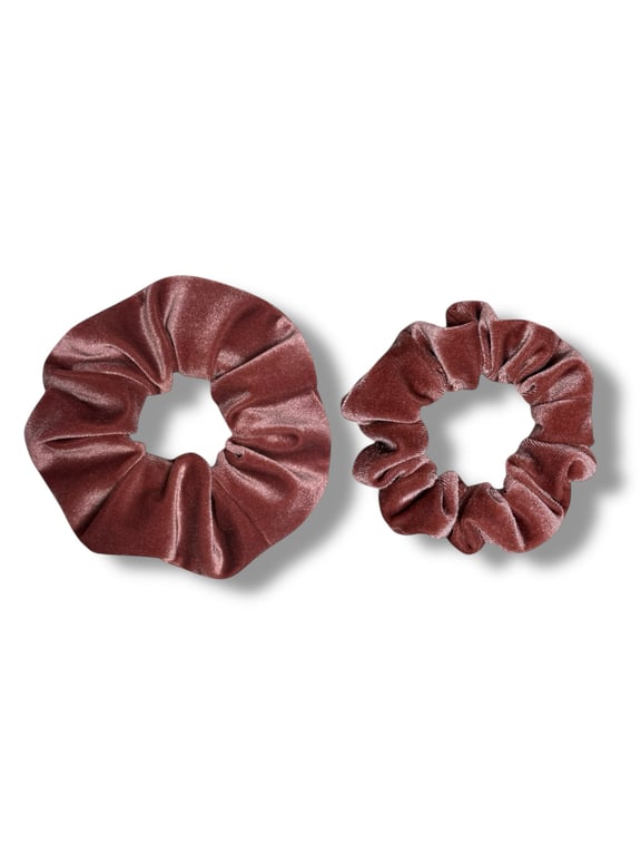 Set of 2 - Rose Pink Velvet Scrunchies - Regular & Large