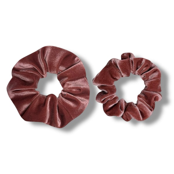 Set of 2 - Rose Pink Velvet Scrunchies - Regular & Large