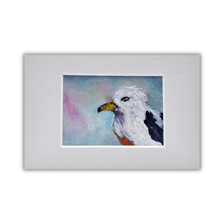 A mounted small painting - gull - acrylic on card