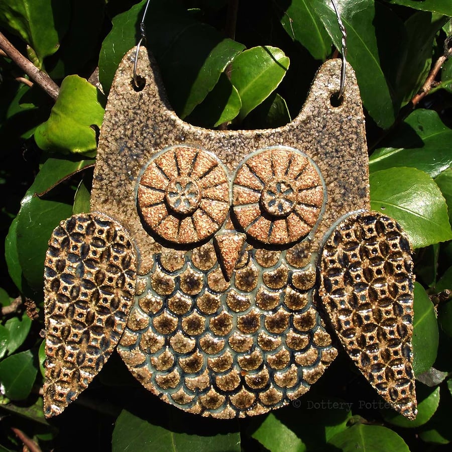 Pottery Owl hanging decoration Ceramic Owl