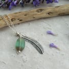 Silver Feather and Rainbow Fluorite Necklace - Free UK P&P