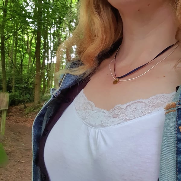 Sapphire blue ribbon multi silver chain necklace 