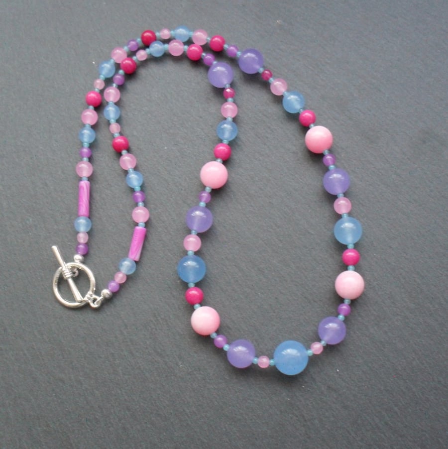 Colourful Quartz Semi Precious Gemstone Necklace silver Plate