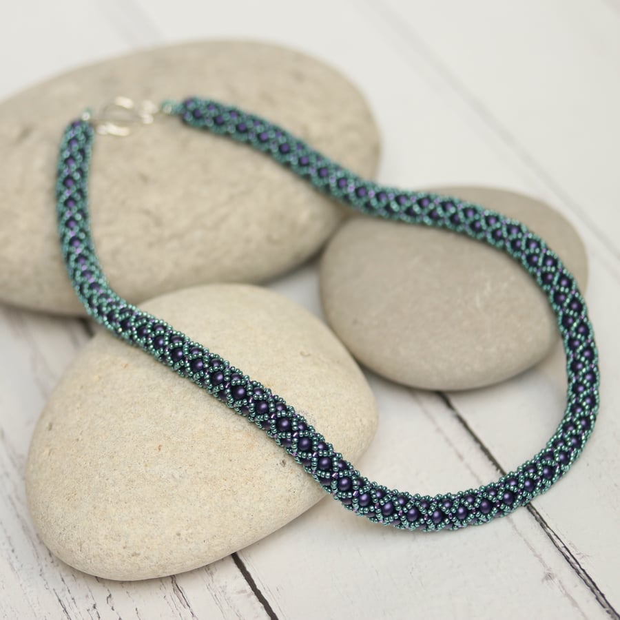 Purple and Light Green Netted Necklace