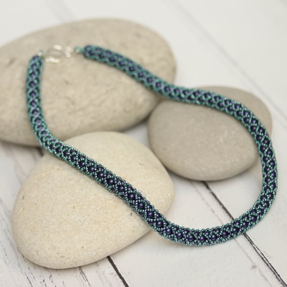 Purple and Light Green Netted Necklace