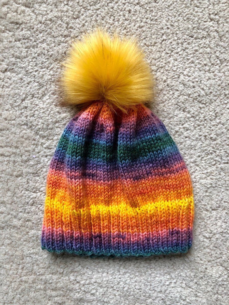 Hand Knitted Hat with removable pom pom