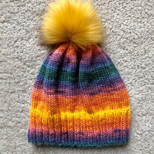 Hand Knitted Hat with removable pom pom