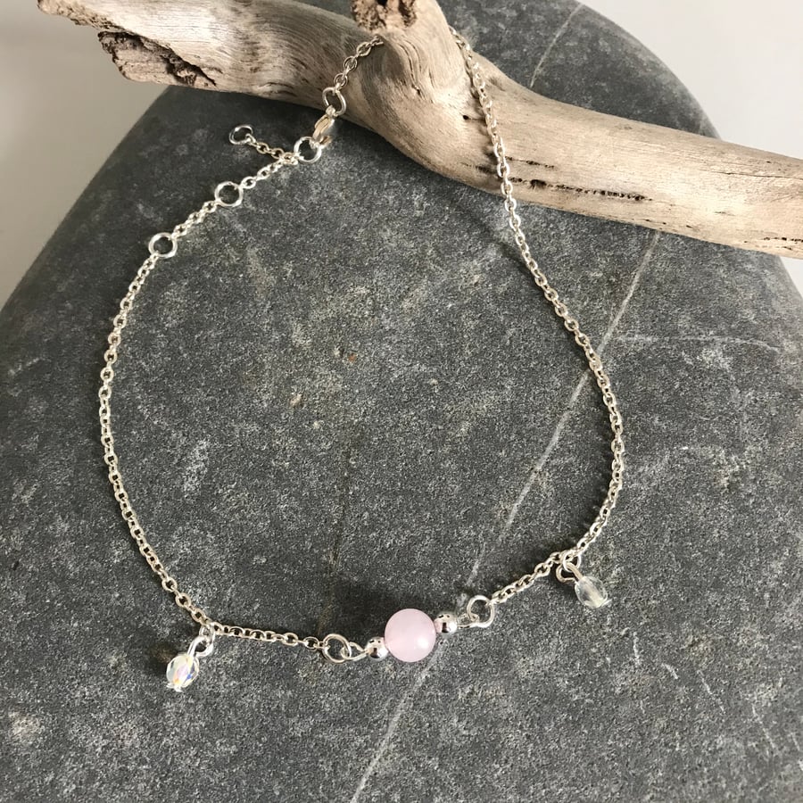 Rose quartz gemstone anklet bracelet 