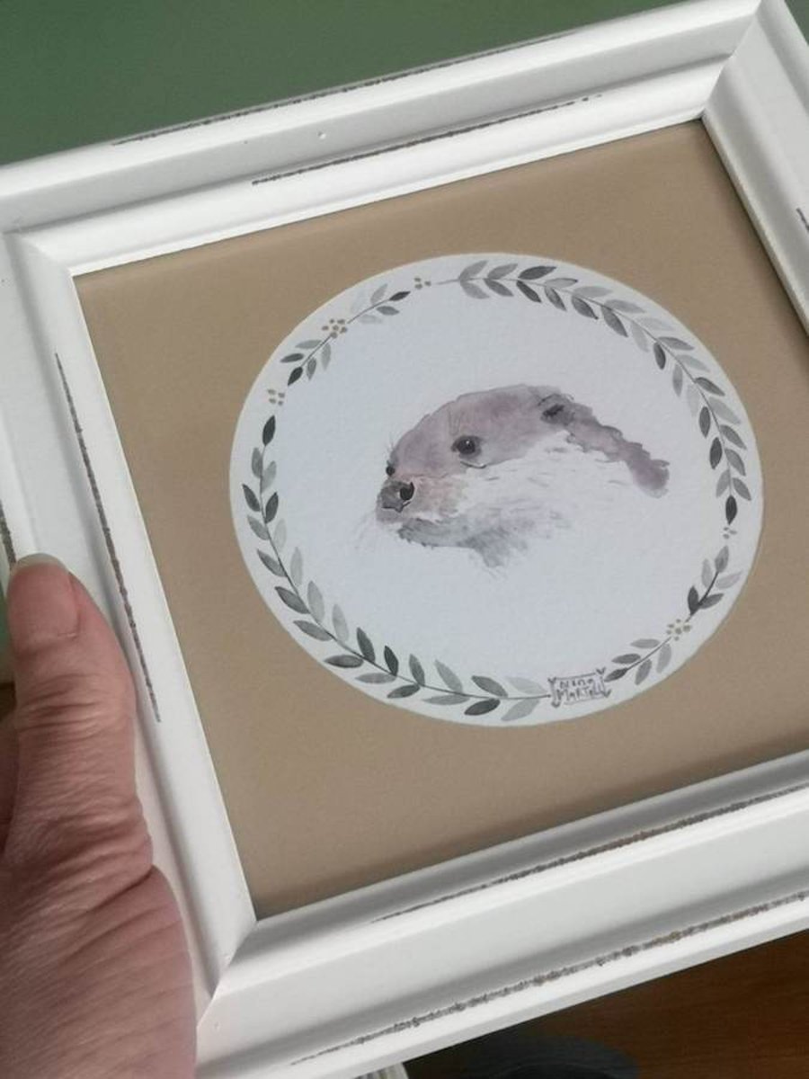 Framed Original Painting Otter.  By Nina martell