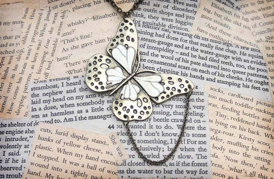 Gold Enamel Butterfly Charm Necklace