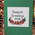 Handmade Cross Stitch Season's Greetings 2026 Christmas Card – Poinsettias